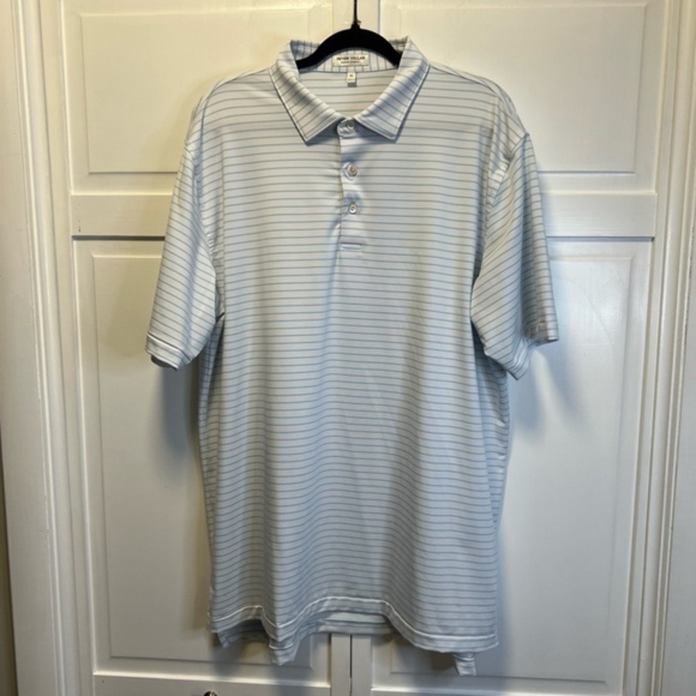 Peter Millar Summer Comfort Striped Polo Shirt Size Mens XL Color White And Blue